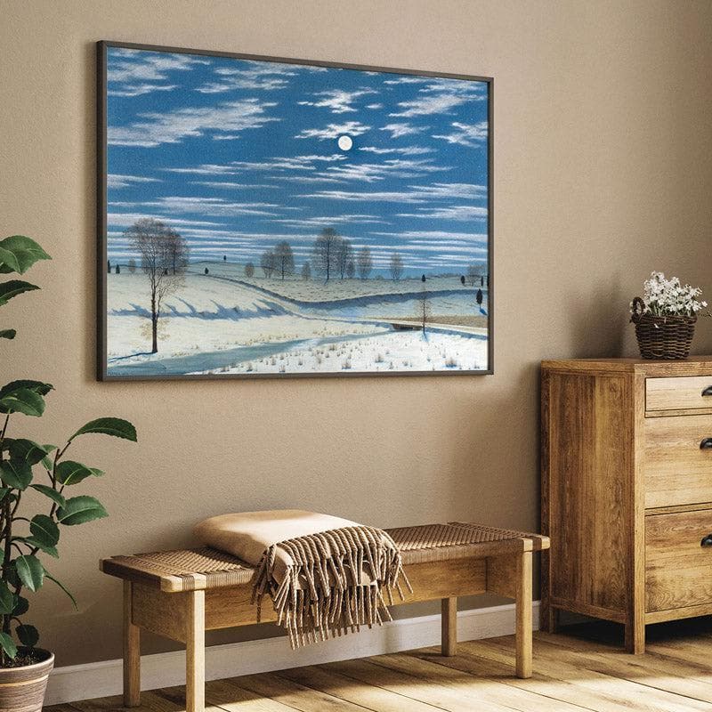 Wall Art & Paintings - Moonlit Winter Landscape Wall Painting - Black Frame