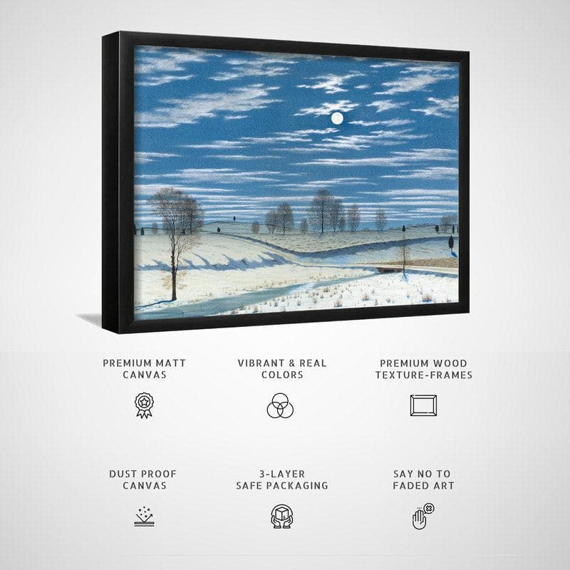 Wall Art & Paintings - Moonlit Winter Landscape Wall Painting - Black Frame