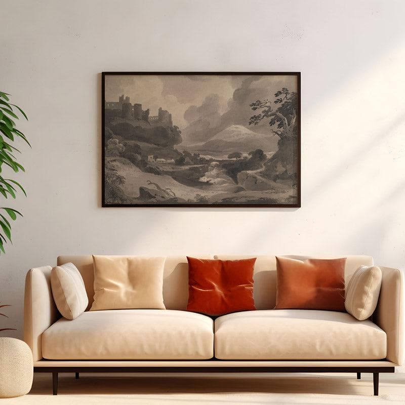 Buy Mountain Landscape With Castle Ruins By John Varley - Black Frame Wall Painting - Black Frame Wall Art & Paintings from Vaaree