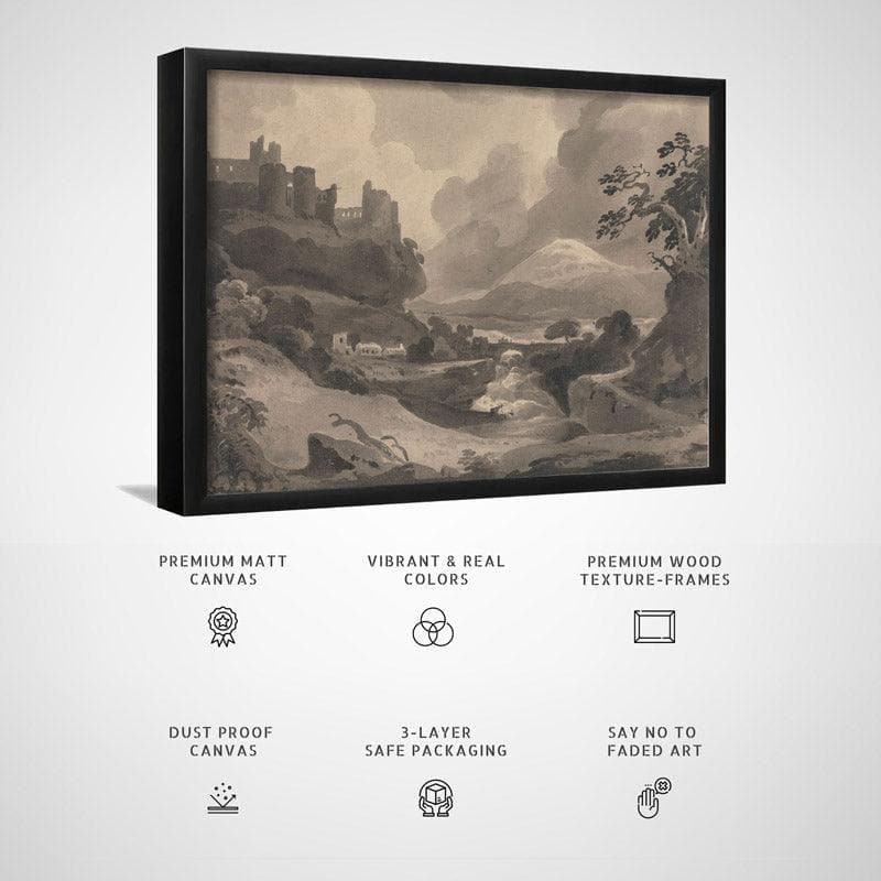 Buy Mountain Landscape With Castle Ruins By John Varley - Black Frame Wall Painting - Black Frame Wall Art & Paintings from Vaaree