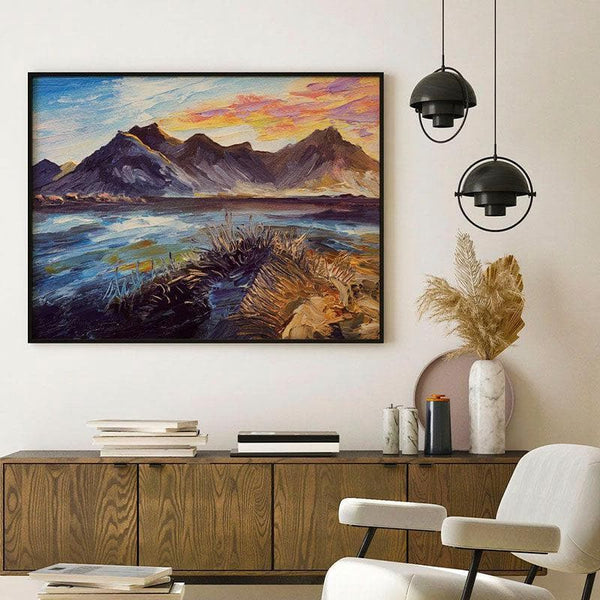 Wall Art & Paintings - Mountains and Sunset Painting - Black Frame