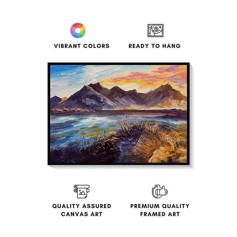 Wall Art & Paintings - Mountains and Sunset Painting - Black Frame