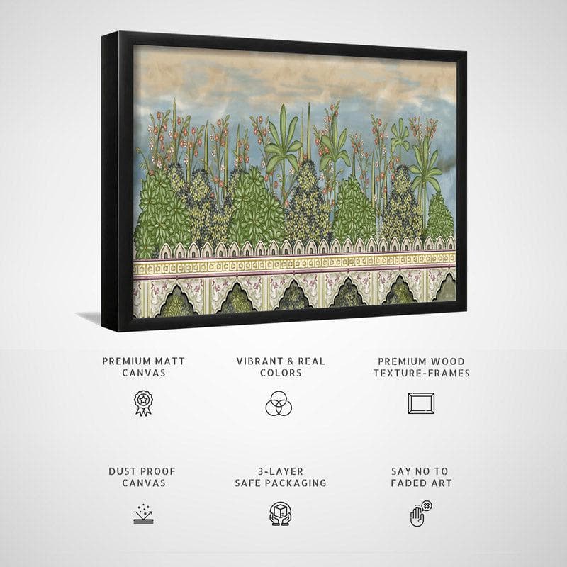 Wall Art & Paintings - Mughal Heritage Garden Wall Painting - Black Frame