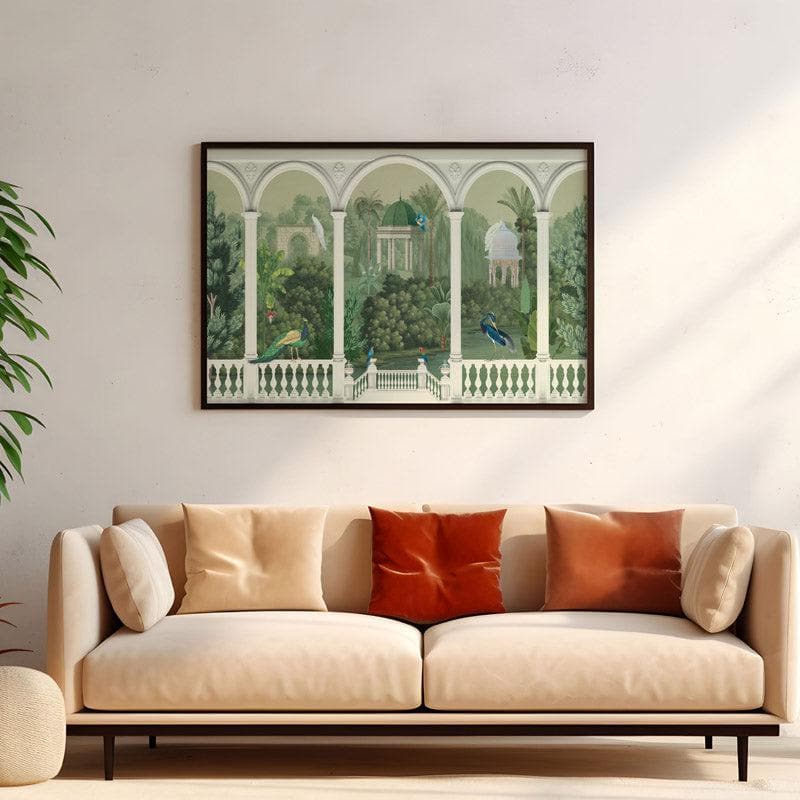 Wall Art & Paintings - Mughal Mosaic Garden Wall Painting - Black Frame