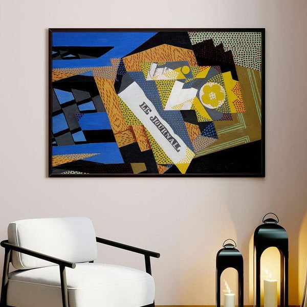 Wall Art & Paintings - Newspaper And Fruit Dish Canvas Painting - Black Frame