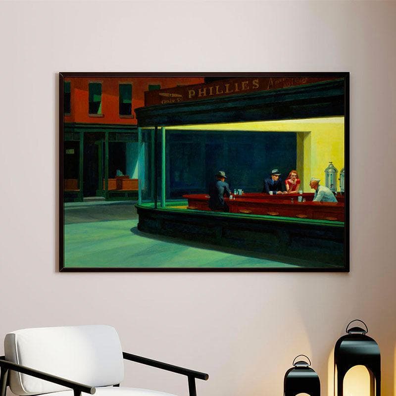 Wall Art & Paintings - Nighthawks Canvas Painting By Edward Hopper - Black Frame