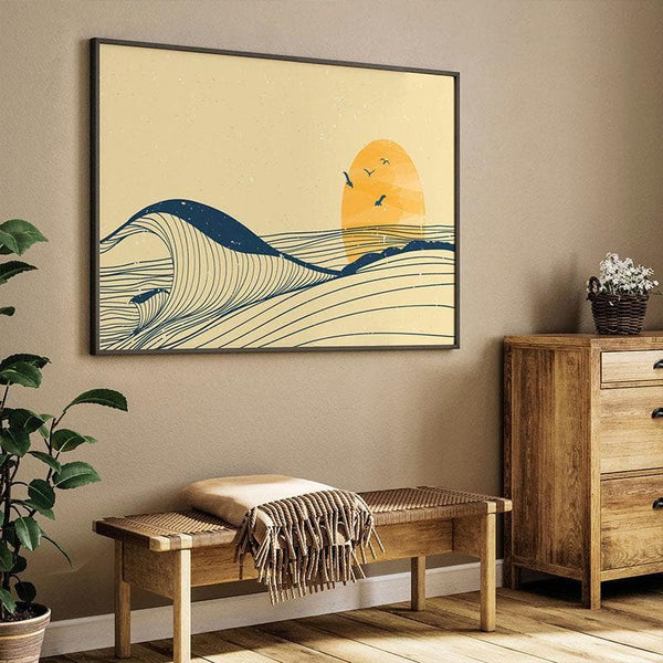 Wall Art & Paintings - Ocean Wave Landscape Painting - Black Frame