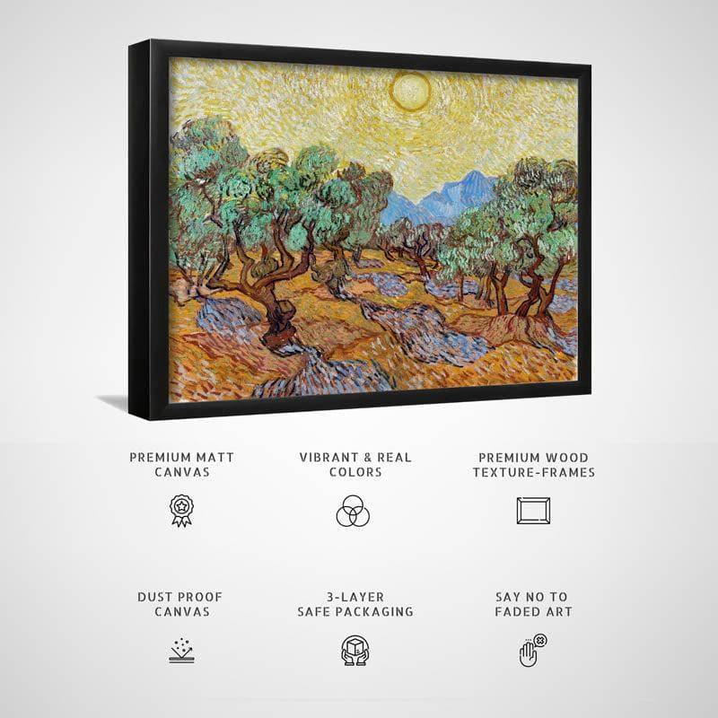 Wall Art & Paintings - Olive Trees With Yellow Sky & Sun By Vincent Van Gogh - Black Frame