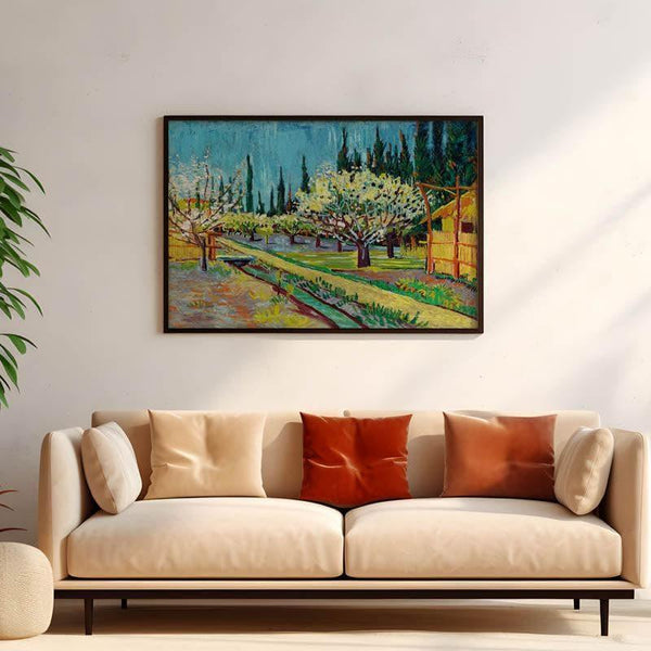 Wall Art & Paintings - Orchard Bordered By Cypresses By Vincent Van Gogh - Black Frame