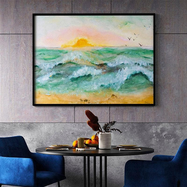 Wall Art & Paintings - Painting Sunset At Sea Canvas Painting - Black Frame