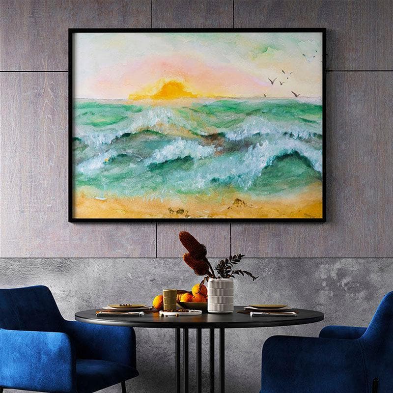 Buy Painting Sunset At Sea Canvas Painting - Black Frame Wall Art & Paintings from Vaaree