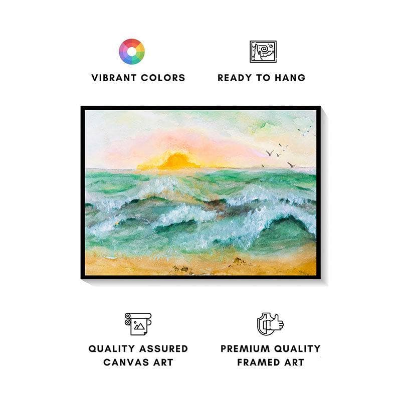 Buy Painting Sunset At Sea Canvas Painting - Black Frame Wall Art & Paintings from Vaaree