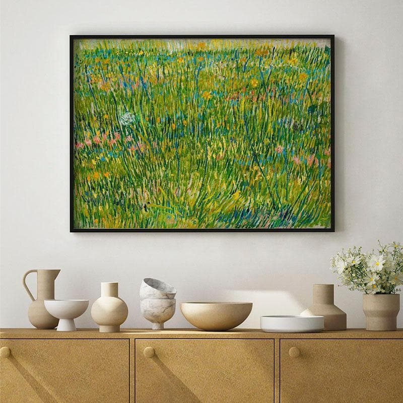 Wall Art & Paintings - Patch Of Grass Canvas Painting By Vincent Van Gogh - Black Frame