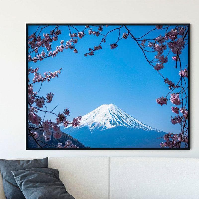 Buy Pink Blossom & Fuji Wall Painting - Black Frame Wall Art & Paintings from Vaaree