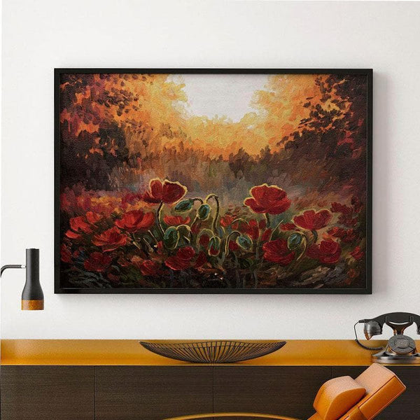 Wall Art & Paintings - Poppy Grassland Wall Painting - Black Frame