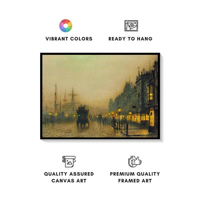 Wall Art & Paintings - Reekie, Glasgow Canvas Painting By John Atkinson Grimshaw - Black Frame