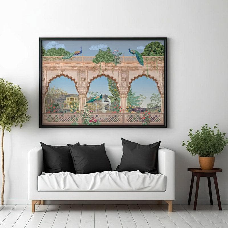 Wall Art & Paintings - Regal Mughal Heritage Garden Wall Painting - Black Frame