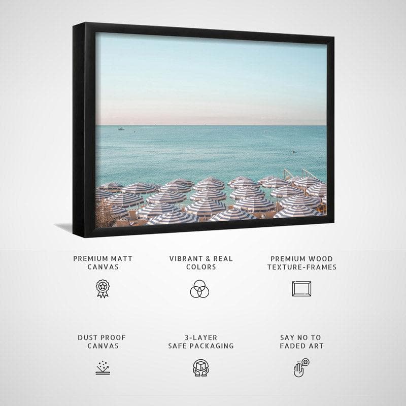 Wall Art & Paintings - Riviera Beach Umbrellas Wall Painting - Black Frame