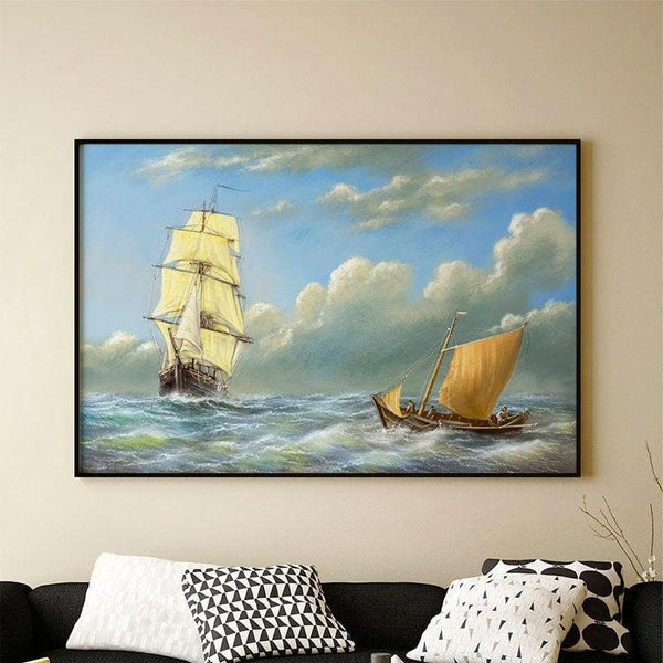 Wall Art & Paintings - Sailing Ship Canvas Painting - Black Frame