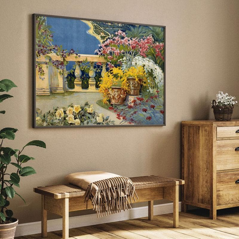 Wall Art & Paintings - Sanremo Balcony Watercolor Wall Painting - Black Frame