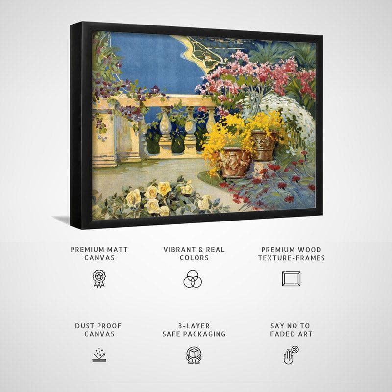 Wall Art & Paintings - Sanremo Balcony Watercolor Wall Painting - Black Frame