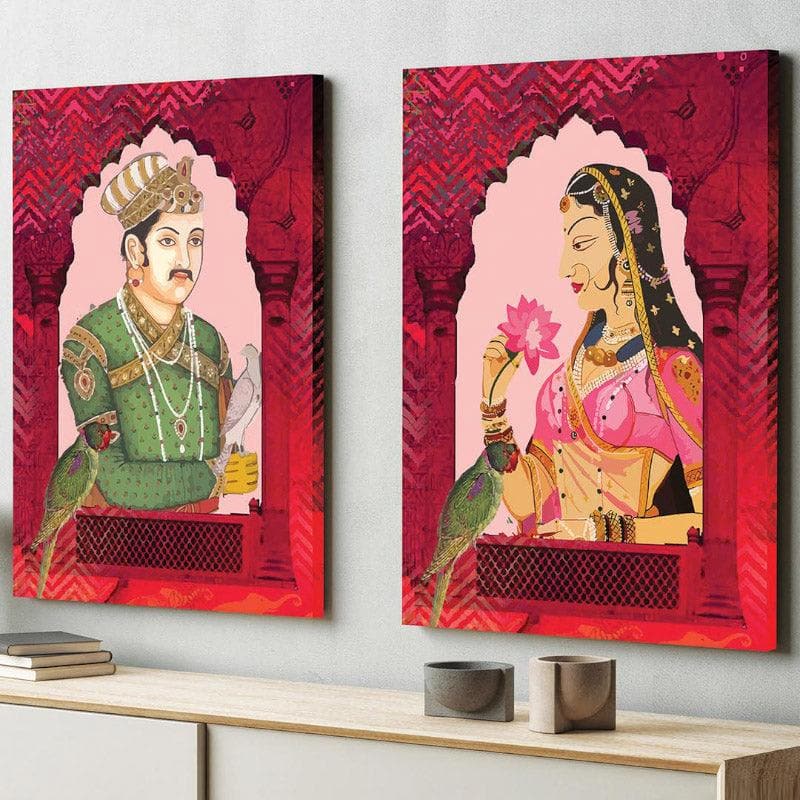 Wall Art & Paintings - Shah Jahan Aur Mumtaz Wall Painting - Set Of Two