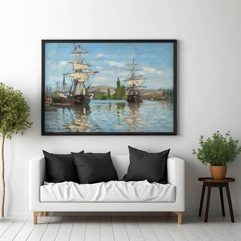 Wall Art & Paintings - Ships Riding In The Seine At Rouen By Claude Monet - Black Frame