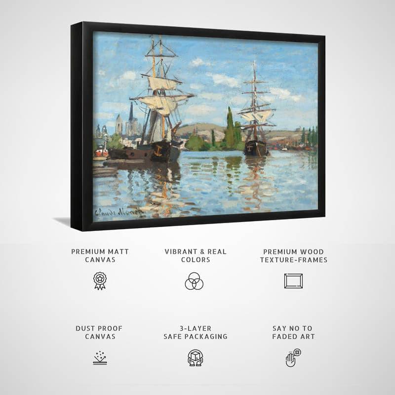 Wall Art & Paintings - Ships Riding In The Seine At Rouen By Claude Monet - Black Frame