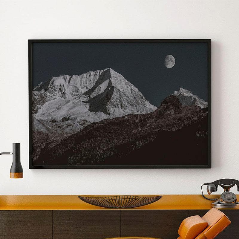 Wall Art & Paintings - Snow Covered Mountain Tip Wall Painting - Black Frame