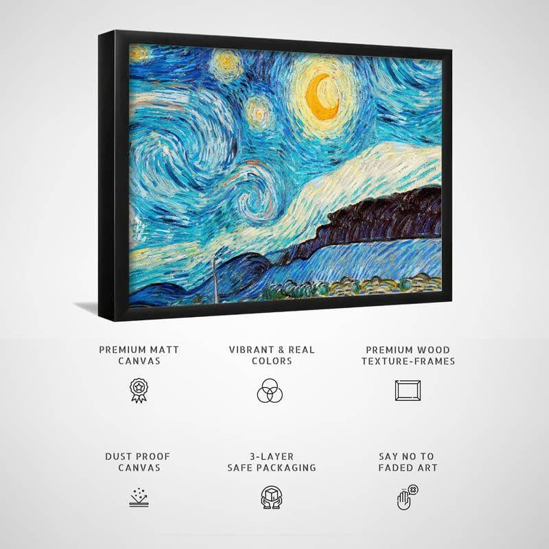 Wall Art & Paintings - Starry Night By Vincent Van Gogh - Black Frame