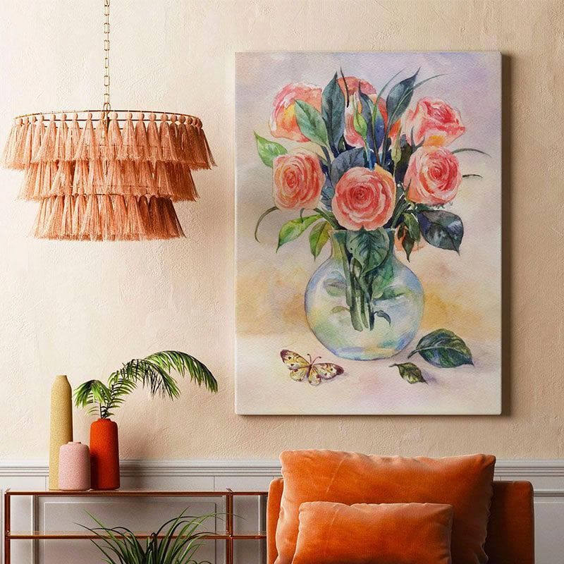 Wall Art & Paintings - Still Life Roses & Butterflies Wall Painting - Gallery Wrap