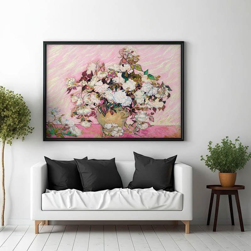 Buy Still Life: Vase With Pink Roses By Vincent Van Gogh - Black Frame Wall Art & Paintings from Vaaree