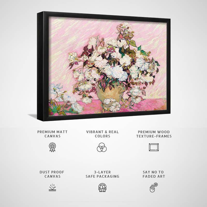 Buy Still Life: Vase With Pink Roses By Vincent Van Gogh - Black Frame Wall Art & Paintings from Vaaree