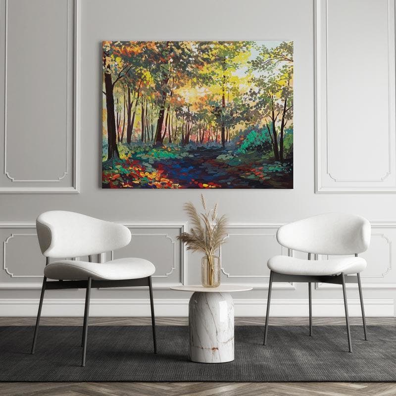 Buy Wall Art & Paintings - Sunrays Amidst Forest Wall Painting - Gallery Wrap at Vaaree online