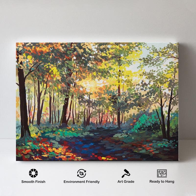 Buy Sunrays Amidst Forest Wall Painting - Gallery Wrap Wall Art & Paintings from Vaaree