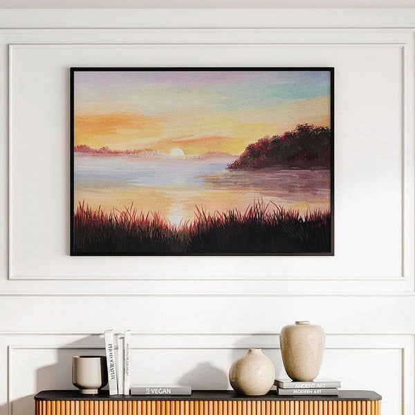 Wall Art & Paintings - Sunrise By Lake Wall Painting - Black Frame