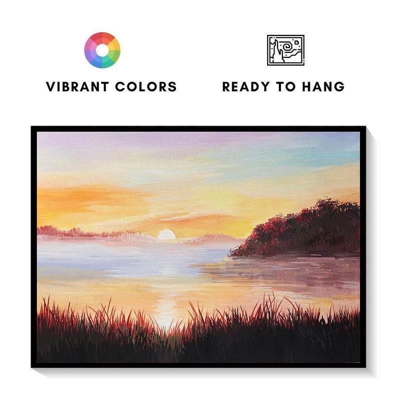 Wall Art & Paintings - Sunrise By Lake Wall Painting - Black Frame