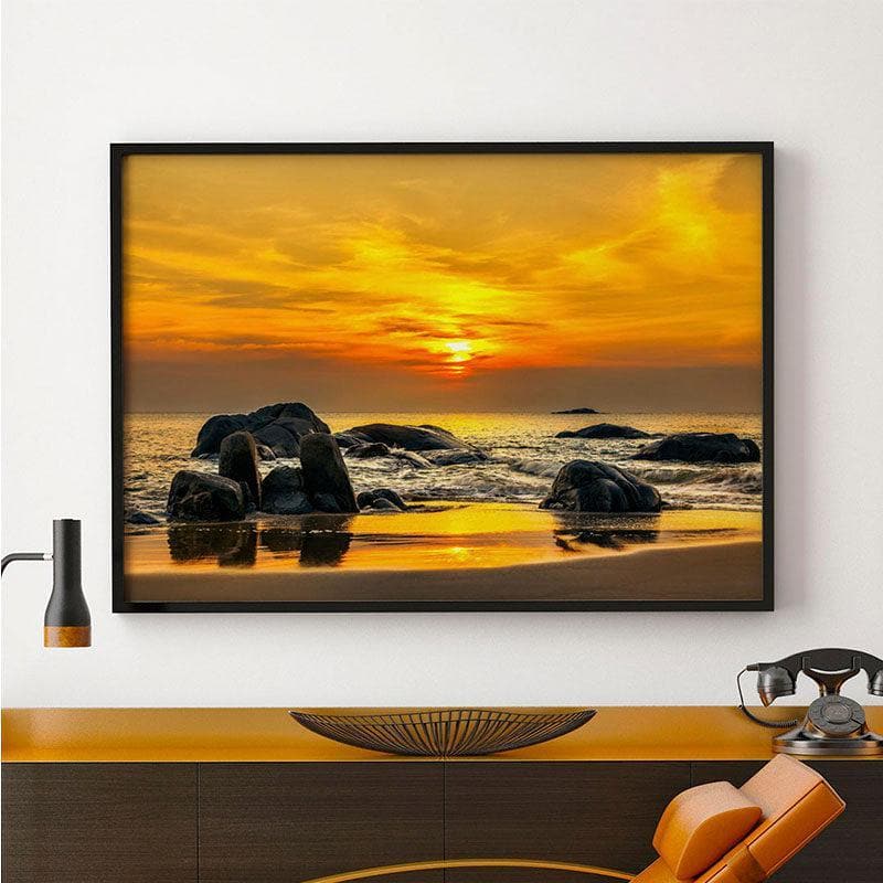 Wall Art & Paintings - Sunrise On Sea Wall Painting - Black Frame