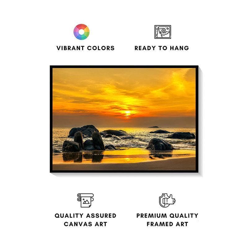 Wall Art & Paintings - Sunrise On Sea Wall Painting - Black Frame