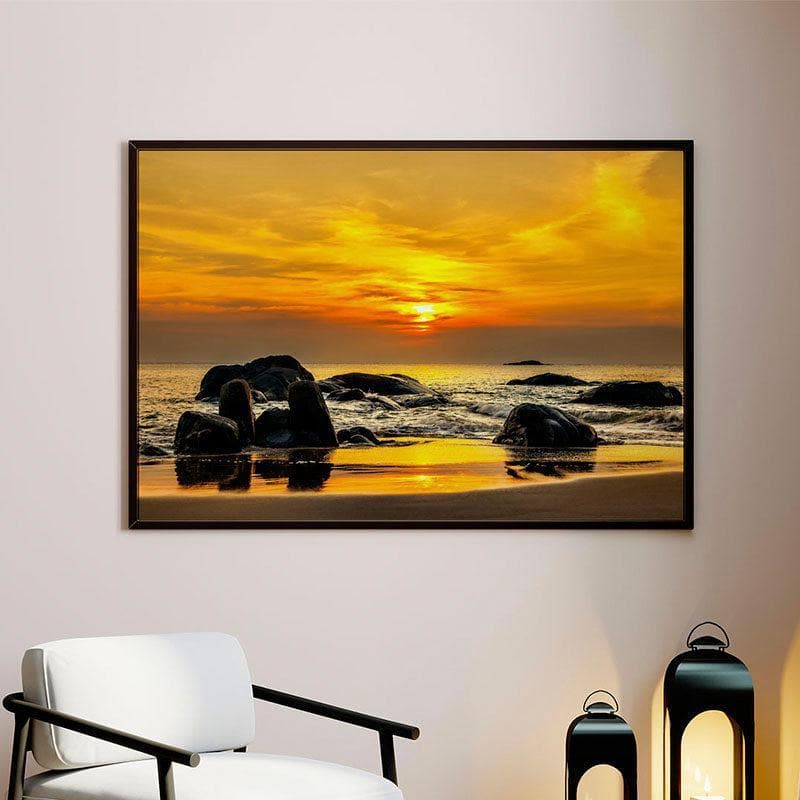 Wall Art & Paintings - Sunset By Horizon Wall Painting - Black Frame