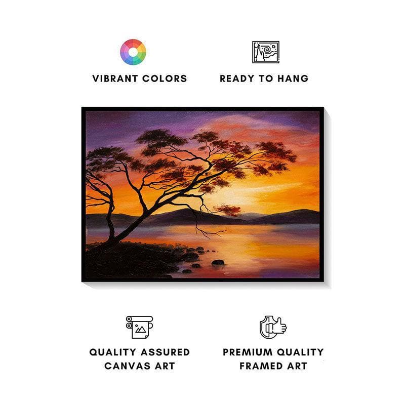 Wall Art & Paintings - Sunset By Lake Wall Painting - Black Frame