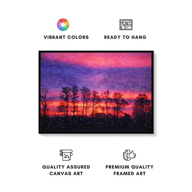 Buy Sunset In A Forest Wall Painting - Black Frame Wall Art & Paintings from Vaaree