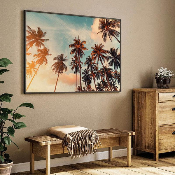 Wall Art & Paintings - Tall Palm Trees Wall Painting - Black Frame