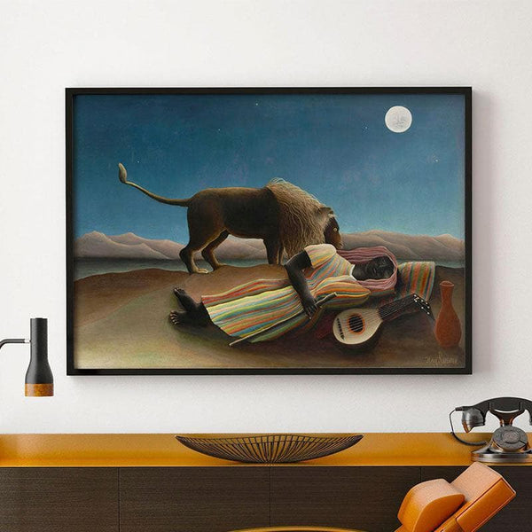 Wall Art & Paintings - The Sleeping Gypsy Canvas Painting By Henri Rousseau - Black Frame