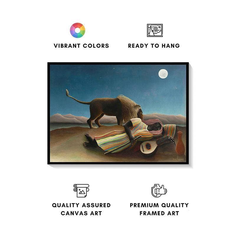 Wall Art & Paintings - The Sleeping Gypsy Canvas Painting By Henri Rousseau - Black Frame