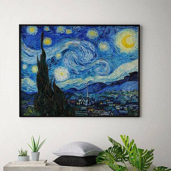 Buy Wall Art & Paintings - The Starry Night Canvas Painting By Vincent Van Gogh - Black Frame at Vaaree online