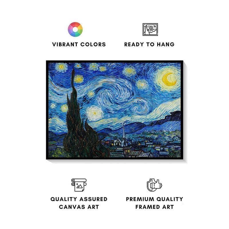 Buy The Starry Night Canvas Painting By Vincent Van Gogh - Black Frame Wall Art & Paintings from Vaaree