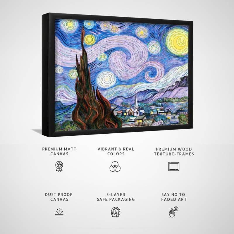 Wall Art & Paintings - The Starry Night Remix II By Vincent Van Gogh - Black Frame