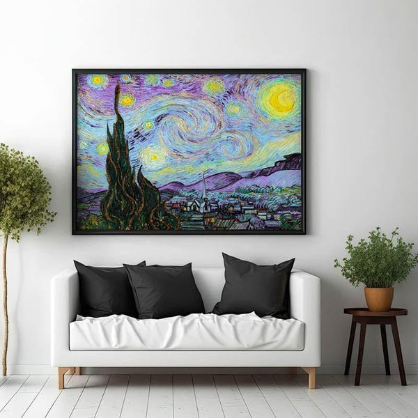 Wall Art & Paintings - The Starry Night Vintage Pop II By Vincent Van Gogh - Black Frame