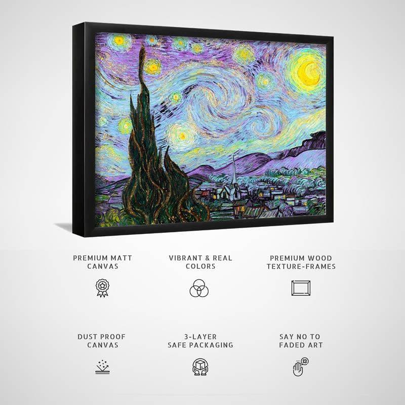 Wall Art & Paintings - The Starry Night Vintage Pop II By Vincent Van Gogh - Black Frame